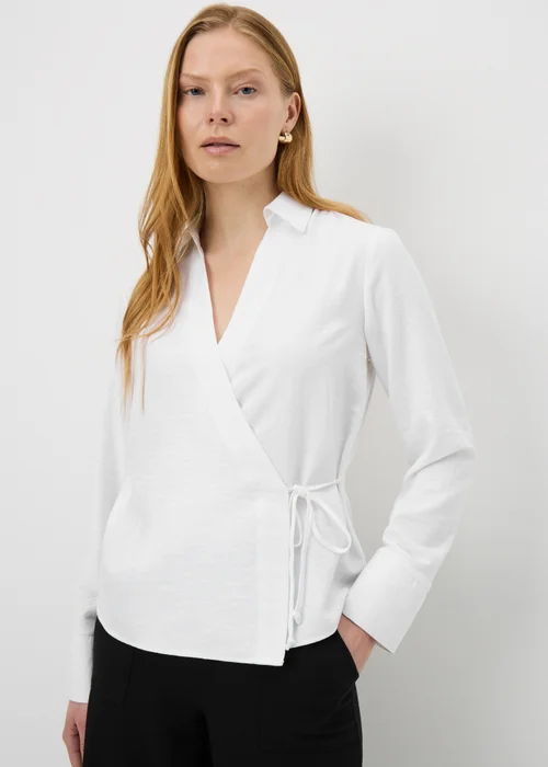 White Tie Waist Wrap Front Shirt - 20 Image 2