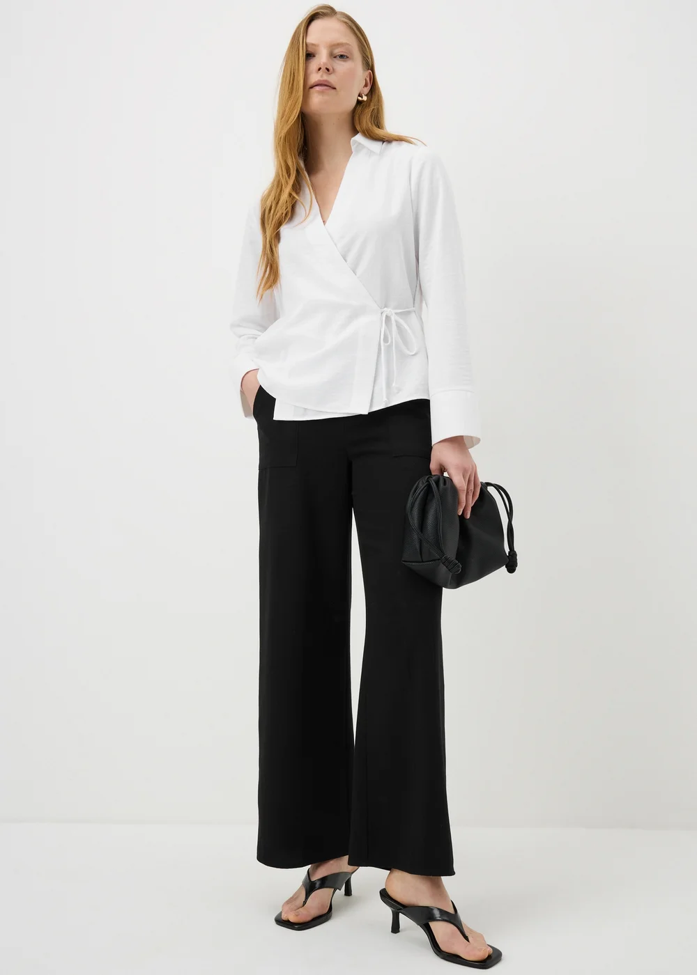 White Tie Waist Wrap Front Shirt - 20 Image 1