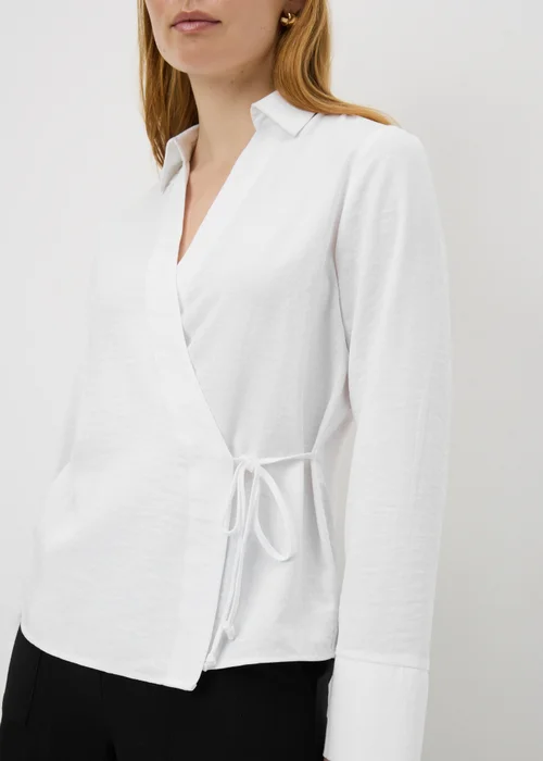 White Tie Waist Wrap Front Shirt - 20 Image 3