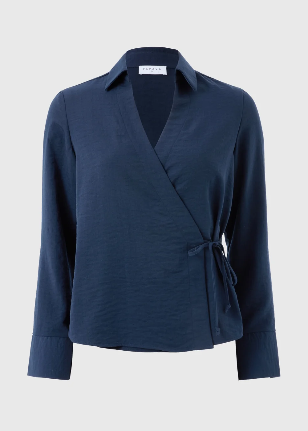 Navy Tie Waist Wrap Front Shirt - 22 Image 4