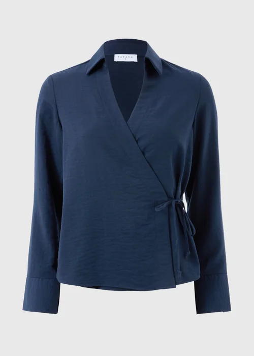 Navy Tie Waist Wrap Front Shirt - 22 Image 4