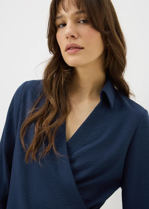 Navy Tie Waist Wrap Front Shirt - 22 Image 1