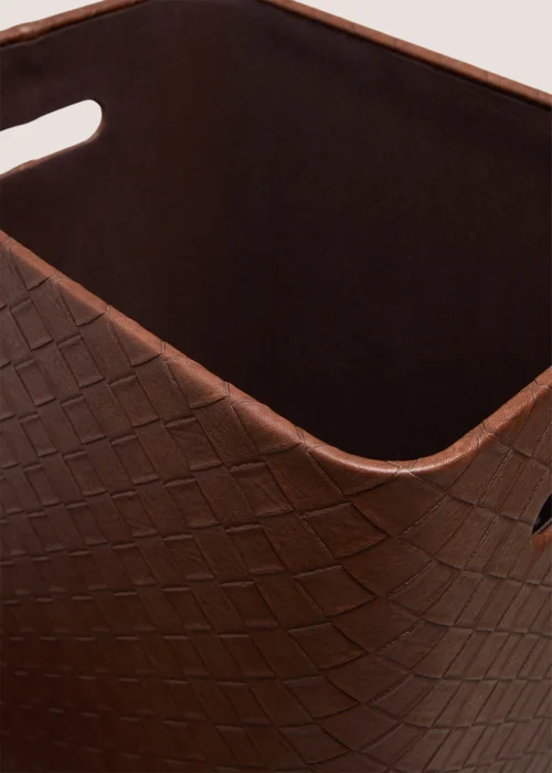 Brown Faux Leather Laundry Basket Image 2