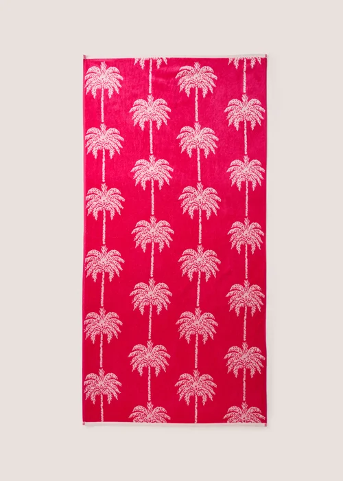 Pink Palm Tree Jacquard Beach Towel Image 1