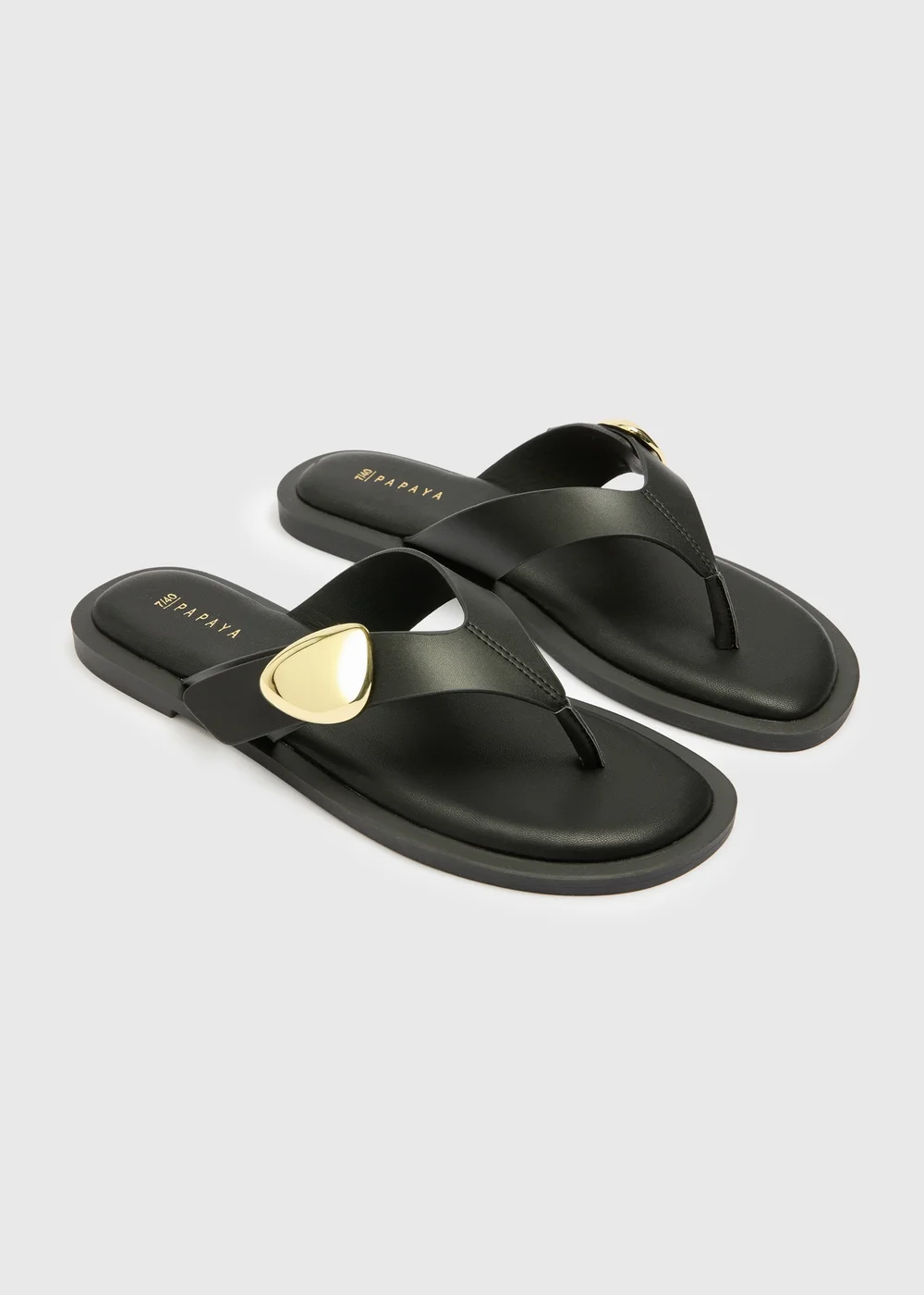 Black Gold Trim Toe Post Sandals - 3 Image 1