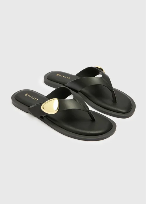 Black Gold Trim Toe Post Sandals - 3 Image 1