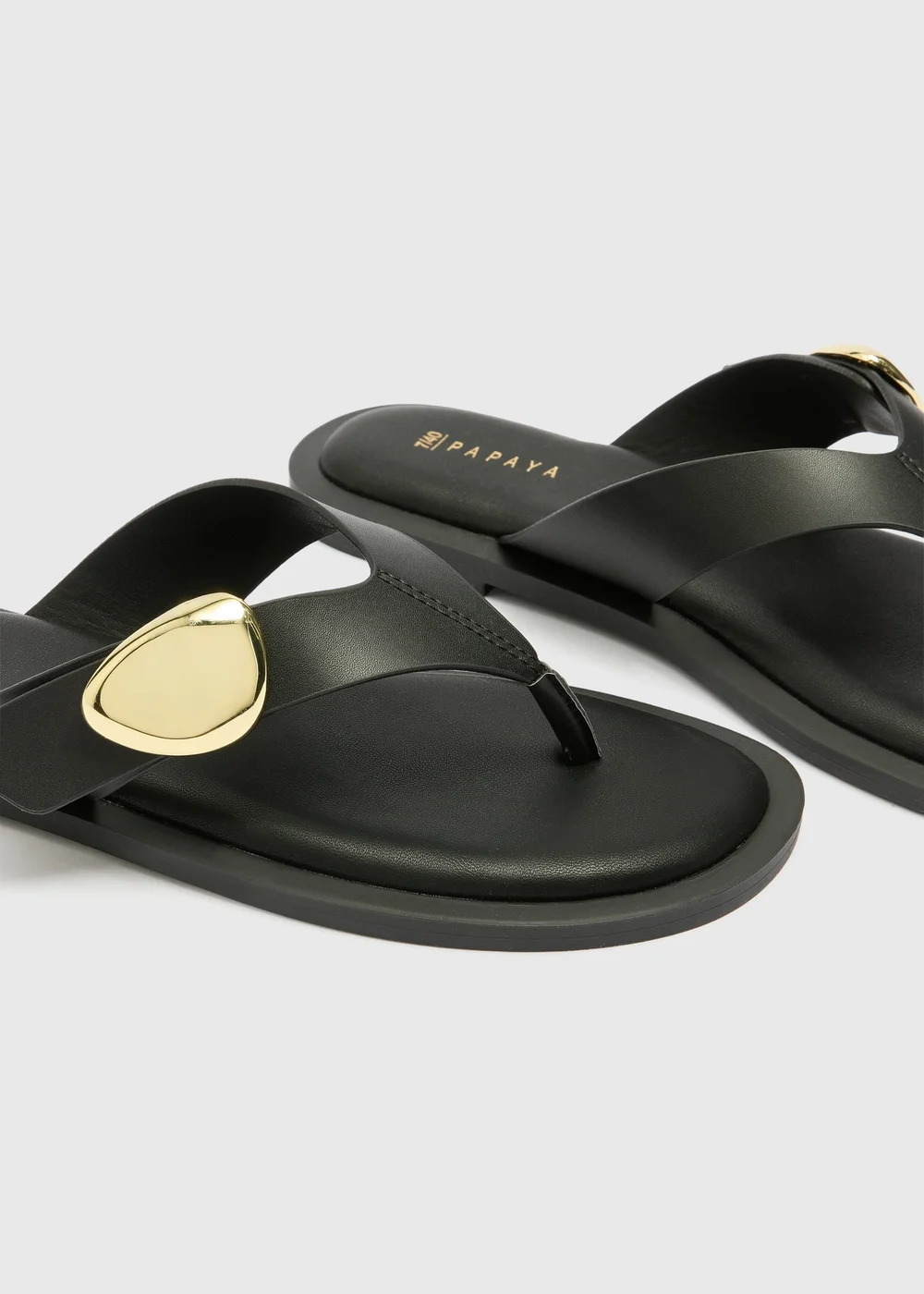 Black Gold Trim Toe Post Sandals - 3 Image 2