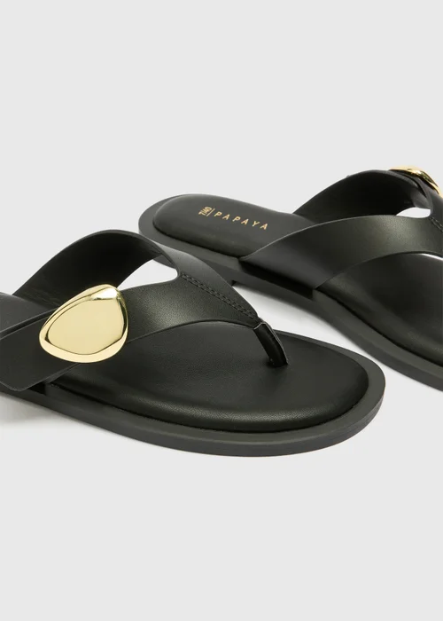 Black Gold Trim Toe Post Sandals - 3 Image 2