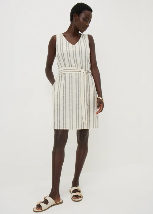 Cream Stripe Woven Belted Mini Dress - 8 Image 1