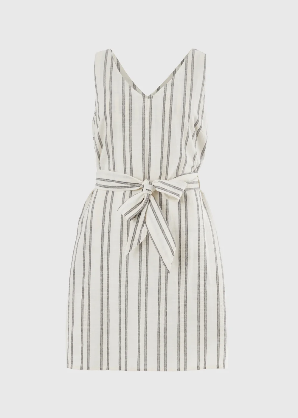 Cream Stripe Woven Belted Mini Dress - 8 Image 4