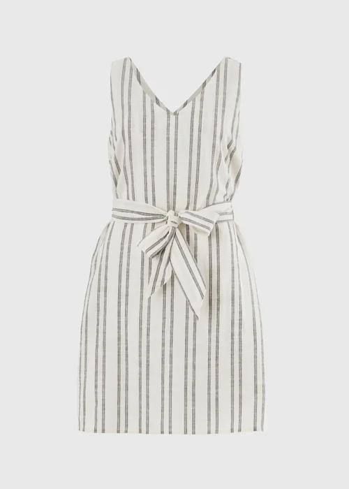 Cream Stripe Woven Belted Mini Dress - 8 Image 4
