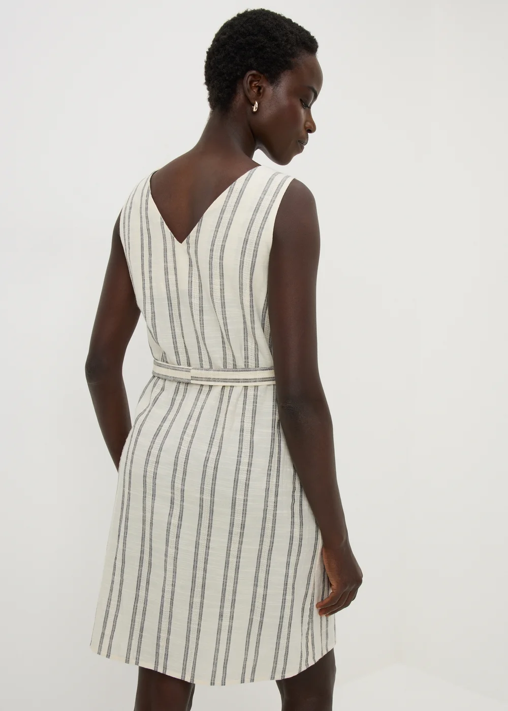 Cream Stripe Woven Belted Mini Dress - 8 Image 2
