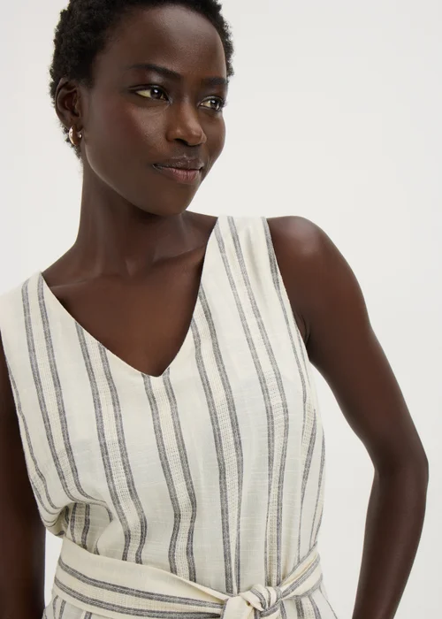 Cream Stripe Woven Belted Mini Dress - 8 Image 3
