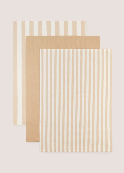 3 Pack Natural Striped Tea Towels Image 1
