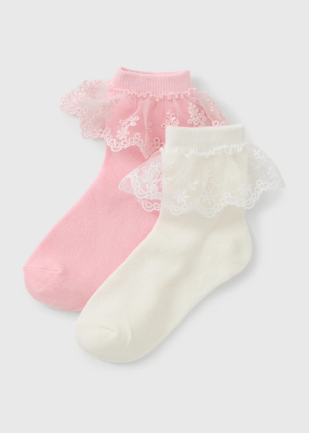 2 Pack Girls Pink & White Frill Lace Socks (Younger 6-Older 6.5) - Sizes 9-12 Image 1