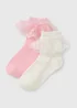 2 Pack Girls Pink & White Frill Lace Socks (Younger 6-Older 6.5) - Sizes 9-12 Image 1
