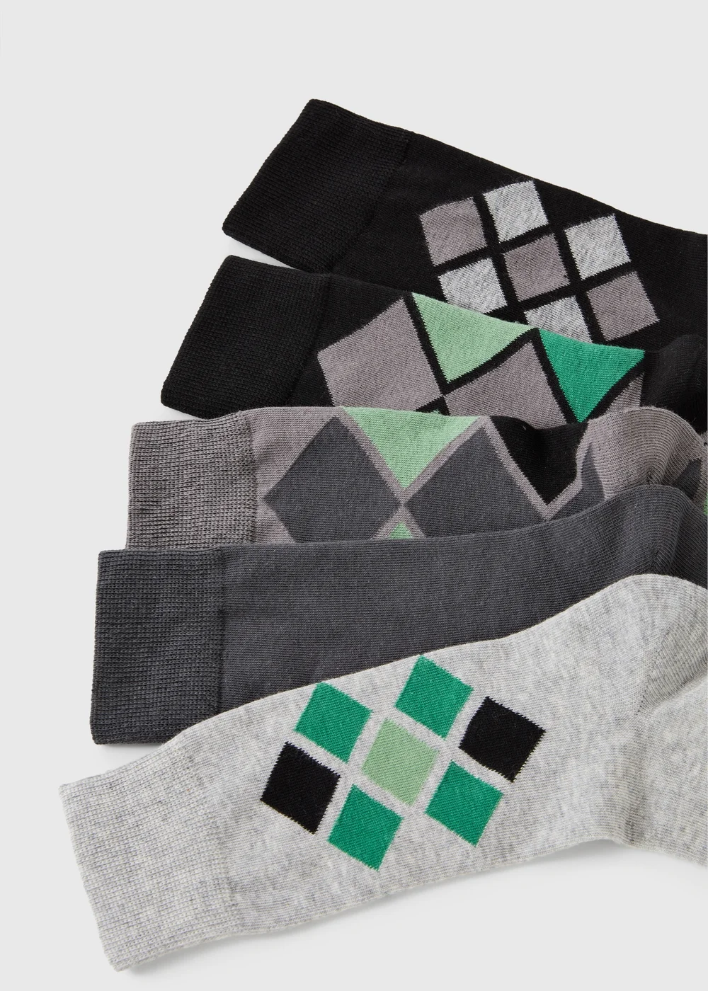 5 Pack Grey Argyle Pattern Ankle Socks - 6-8.5 Image 2