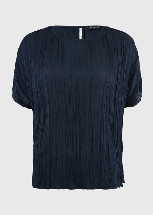 Et Vous Navy Crinkle Satin Co Ord Top - L Image 4