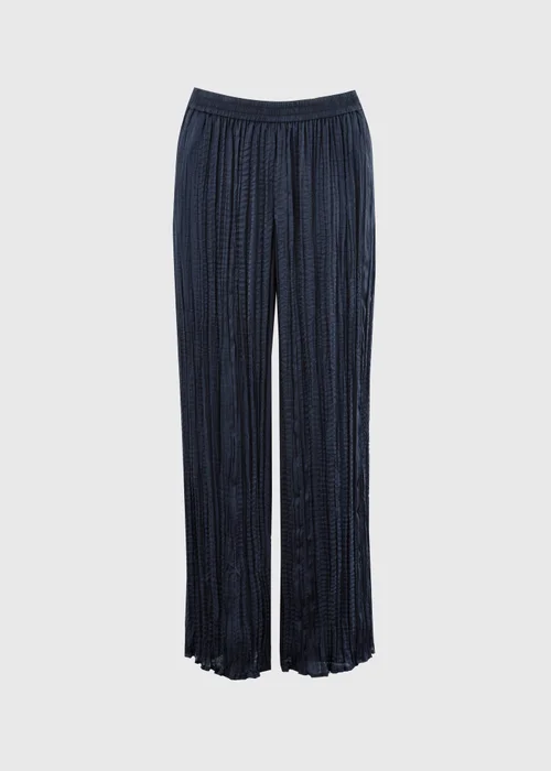 Et Vous Navy Crinkle Satin Co Ord Wide Leg Trousers - S Image 4
