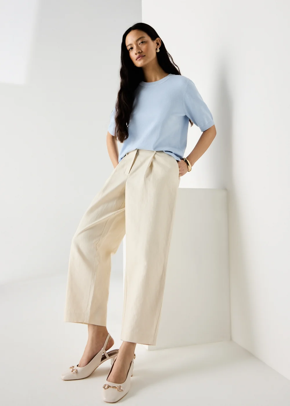 Et Vous Cream Barrel Leg Trousers - Size 08 31 leg Image 1