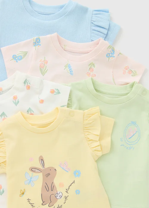 5 Pack Baby Multicolour Floral Spring T-Shirts (0-23mths) - Up to 1 Month Image 2