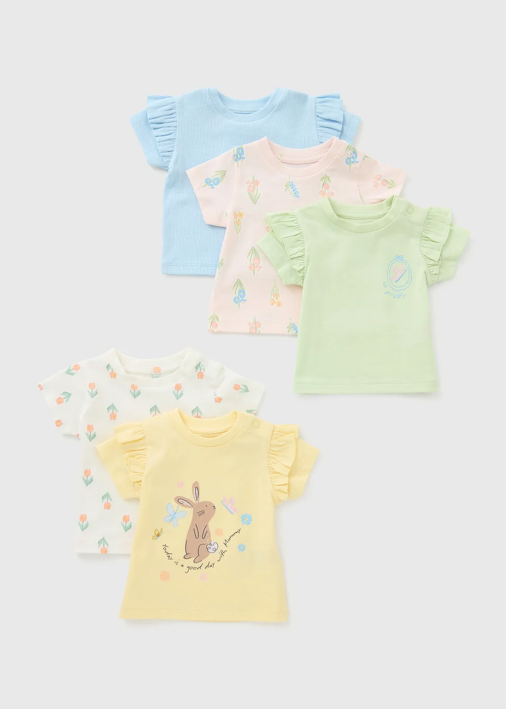 5 Pack Baby Multicolour Floral Spring T-Shirts (0-23mths) - Up to 1 Month Image 1