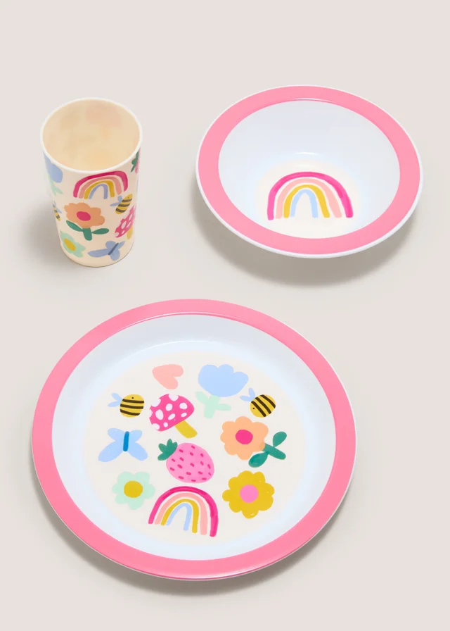 3 Piece Kids Flower Print Dinner Set