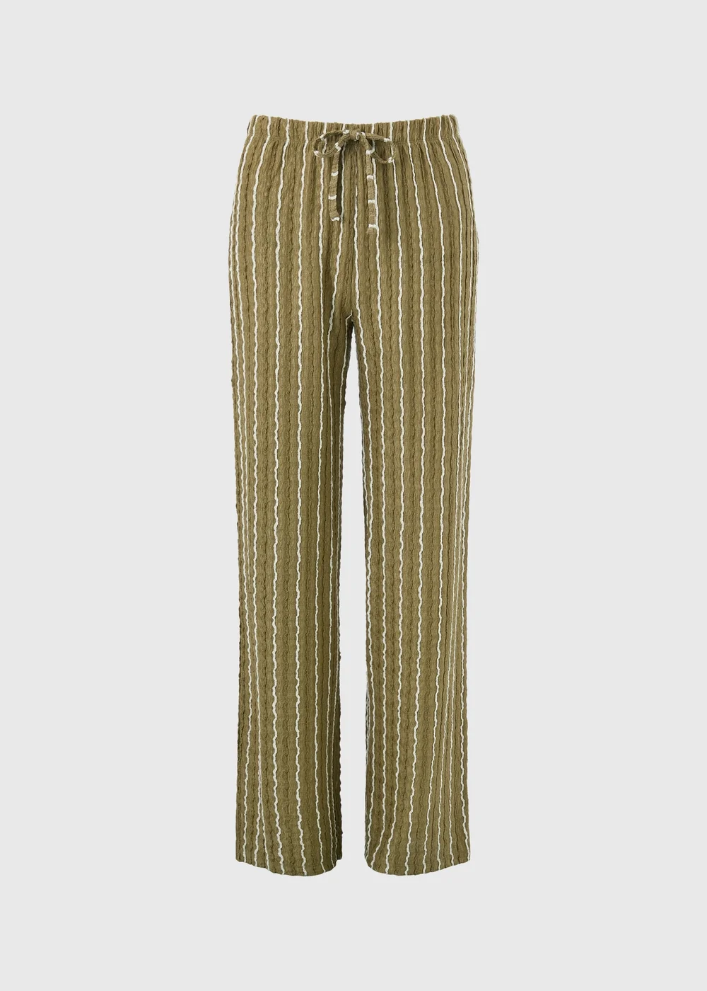 Khaki Stripe Jersey Wide Leg Co Ord Trousers - 20/L29 Image 4