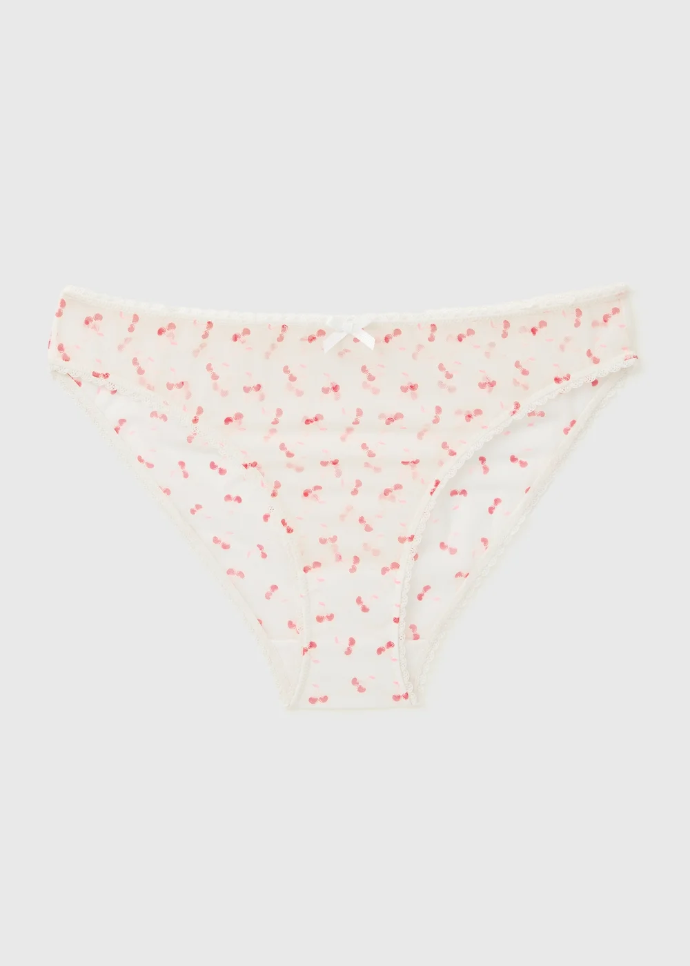 Cream Mesh Cherry High Leg Knickers - S Image 1