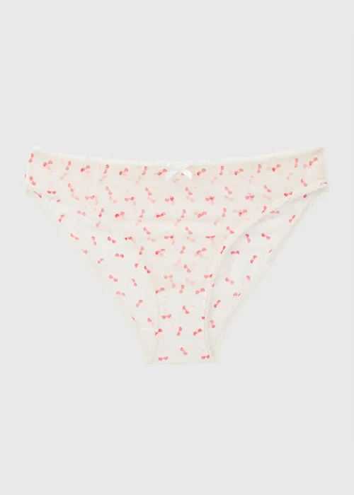 Cream Mesh Cherry High Leg Knickers - S Image 1