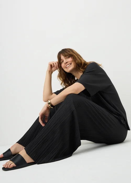 Black Plisse Wide Leg Co Ord Trousers - 10/L31 Image 2