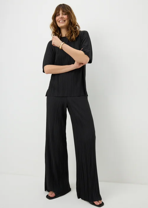 Black Plisse Wide Leg Co Ord Trousers - 10/L31 Image 1