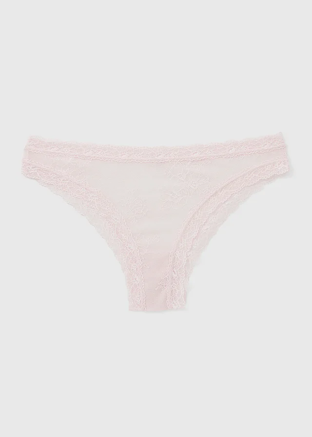 Pink Lace Overlay Brazilian Knickers