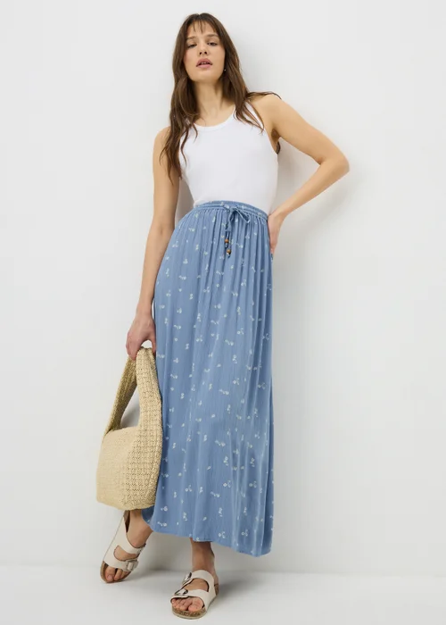 Blue Ditsy Floral Cheesecloth Maxi Skirt - 8 Image 1