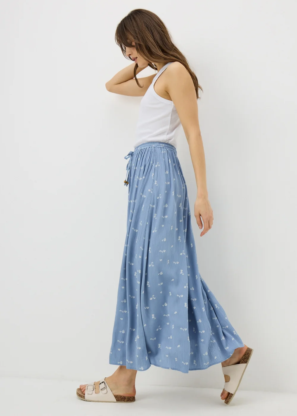 Blue Ditsy Floral Cheesecloth Maxi Skirt - 8 Image 3