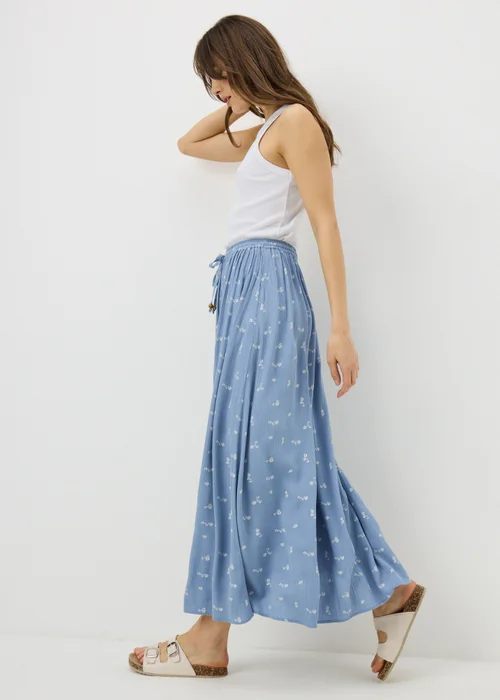 Blue Ditsy Floral Cheesecloth Maxi Skirt - 8 Image 3