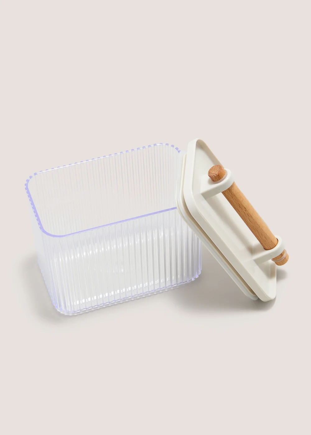 Clear Rib Plastic Wood Handle 0.9L Storage Canister Image 2