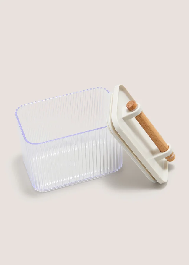 Clear Rib Plastic Wood Handle 0.9L Storage Canister