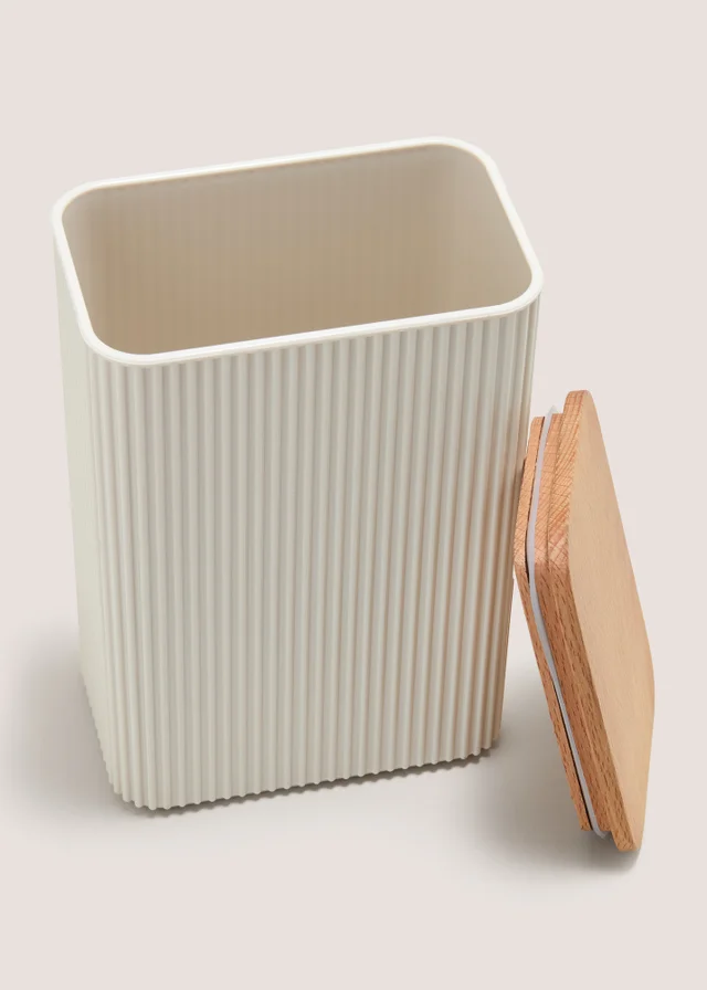 Cream Rib Plastic Wood Handle 2.4L Storage Canister