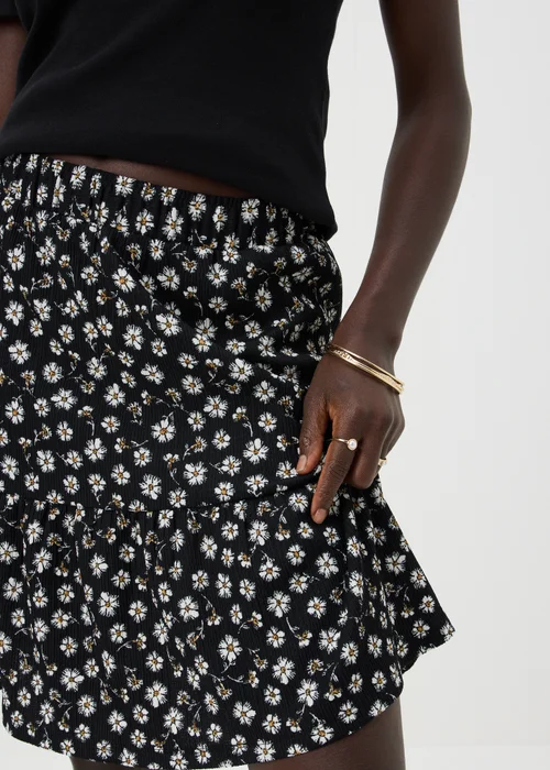 Black Ditsy Floral Textured Jersey Mini Skirt - 8 Image 2