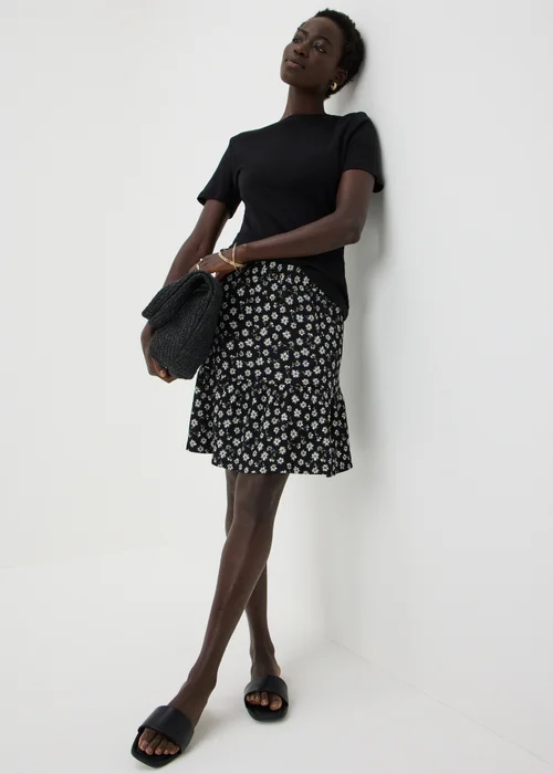 Black Ditsy Floral Textured Jersey Mini Skirt - 8 Image 1