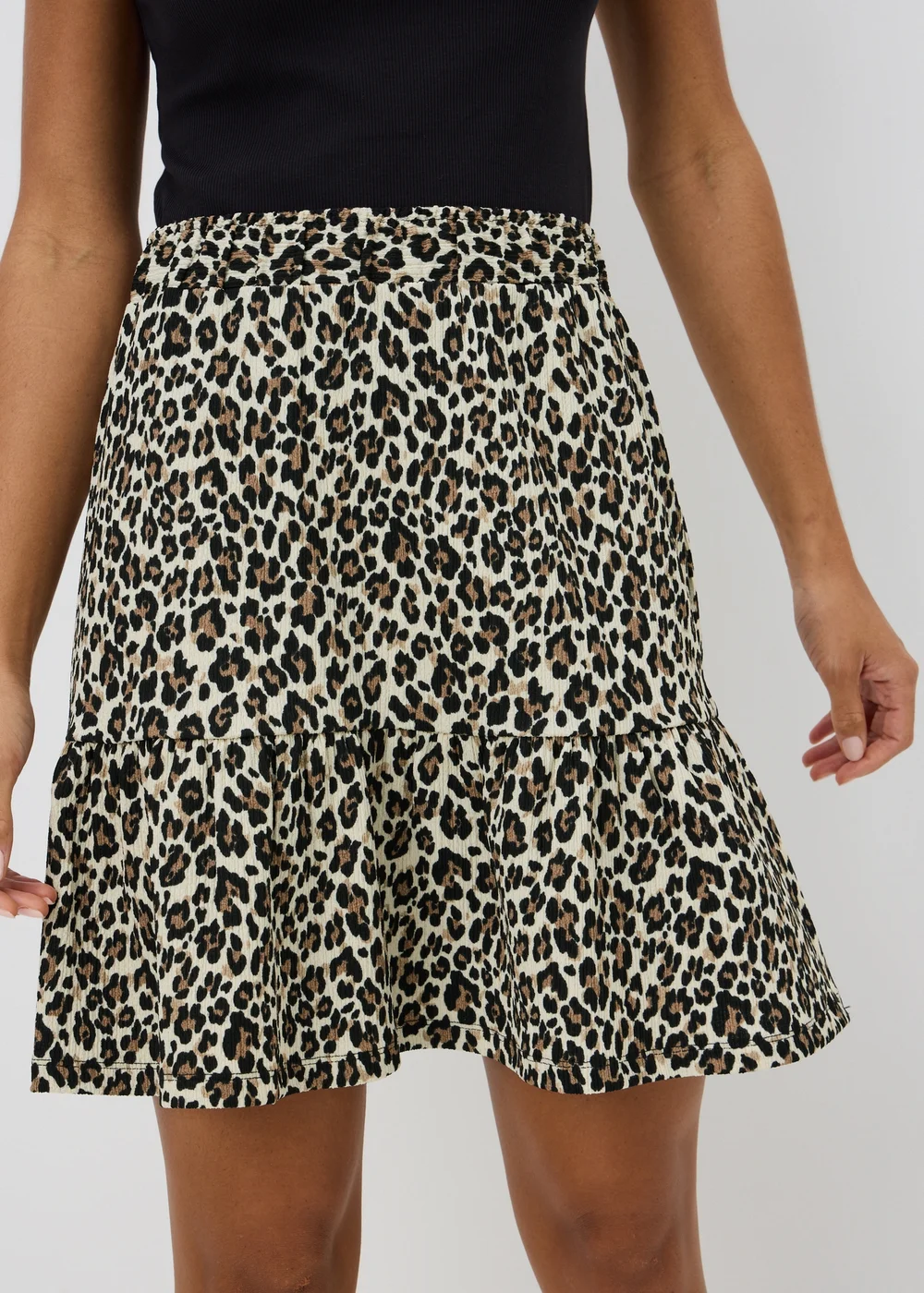Brown Leopard Print Textured Jersey Mini Skirt - 12 Image 2