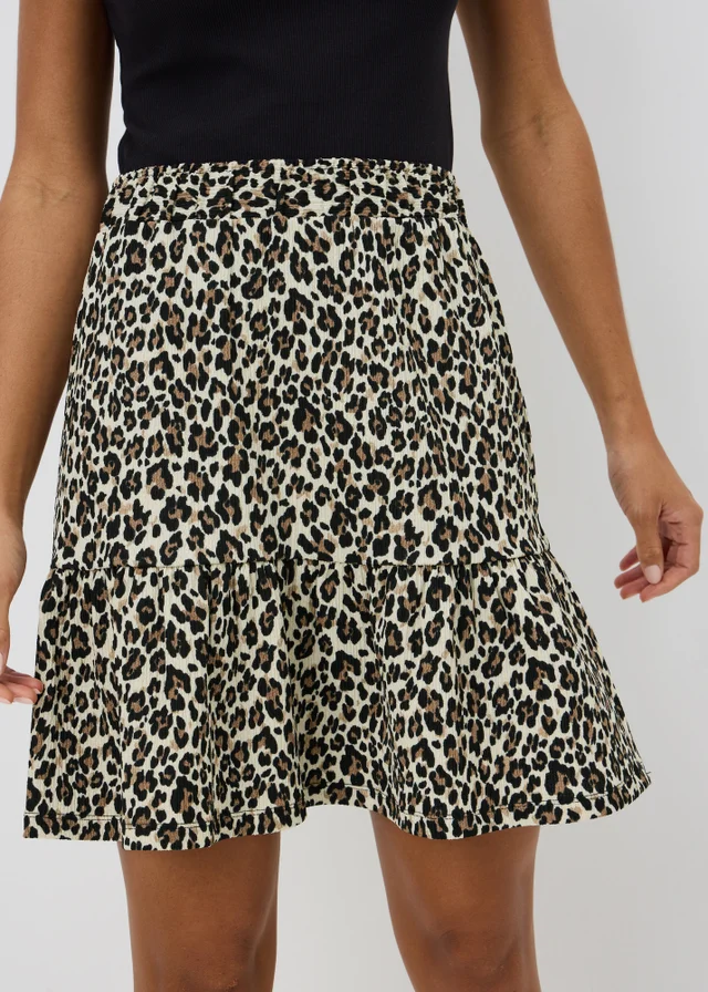 Brown Leopard Print Textured Jersey Mini Skirt