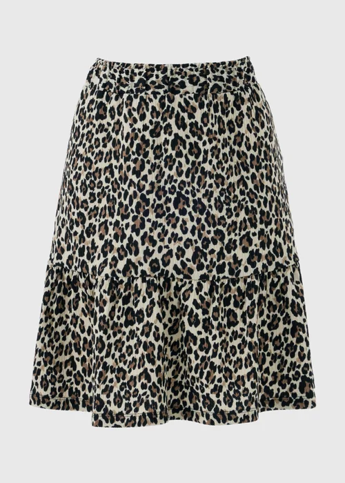 Brown Leopard Print Textured Jersey Mini Skirt - 12 Image 3