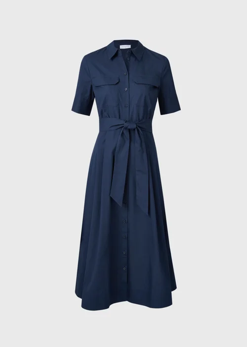 Navy Poplin Belted Midaxi Shirt Dress - 8 Image 4