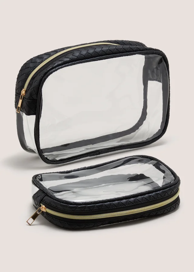 2 Pack Black Clear Woven Cosmetic Bag