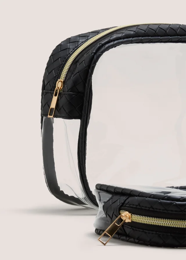 2 Pack Black Clear Woven Cosmetic Bag