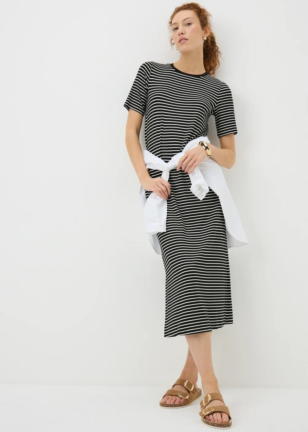 black white t shirt dress Buy Black/White Ribbed T-Shirt Style Column Maxi With Slit Detail from Next USA straight cut tee dress in heavy cotton jersey Black Stripe T-Shirt Midi Dress