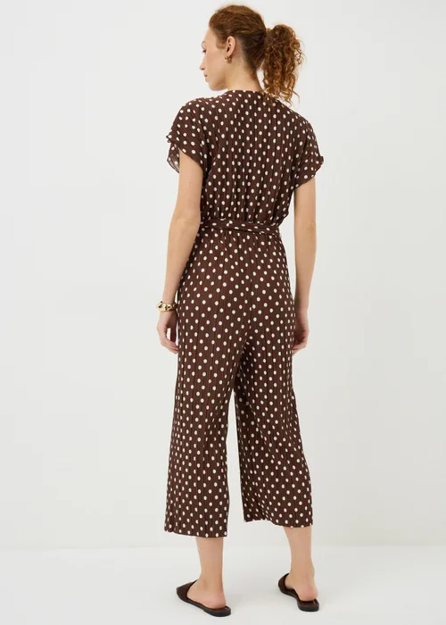 Brown Polka Dot Plisse Belted Jumpsuit - 22 Image 2