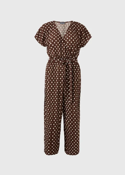 Brown Polka Dot Plisse Belted Jumpsuit - 22 Image 3